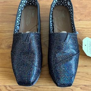 Toms Alpargata Flats, Black Glitter / Rainbow Holographic, 7.5